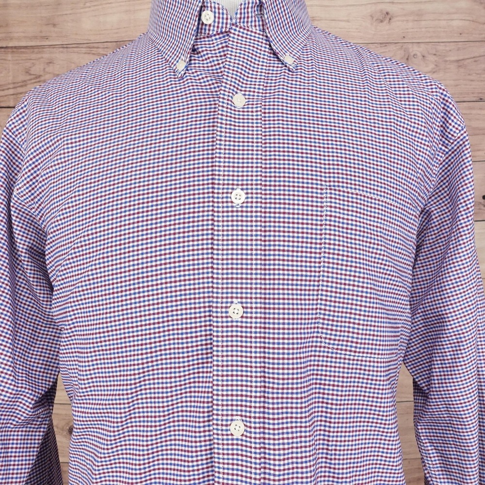 Chaps Shirt Mens‎ 17 17.5 XL Red Blue White Check Button Down Classic Fit -J1
